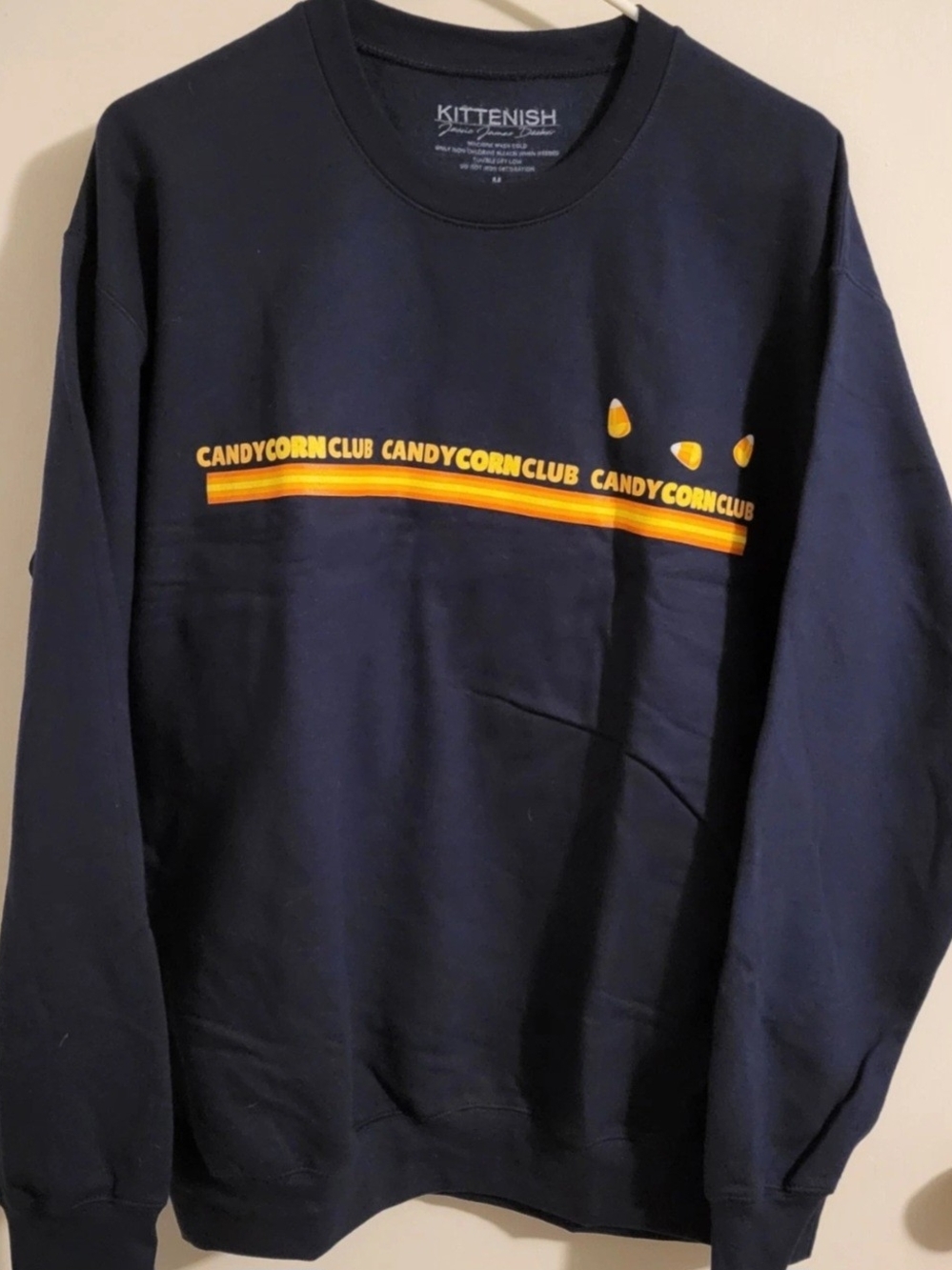 Kittenish Navy Crewneck 'Candycorn Club' Graphic Sweatshirt Halloween Sz Medium